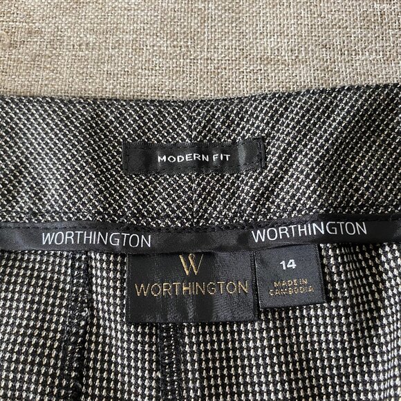 Worthington MODERN FIT Trouser Dress Pants Women's 14 Black White Geometric - Picture 5 of 14